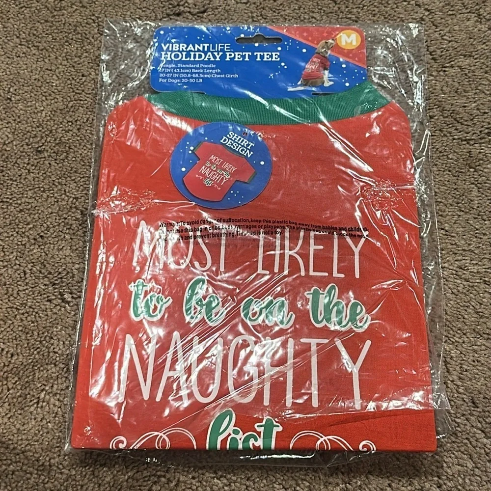 ❤️🆕Vibrant Life Holiday Most Likely to Be on The Naughty List Dog T-Shirt Medium